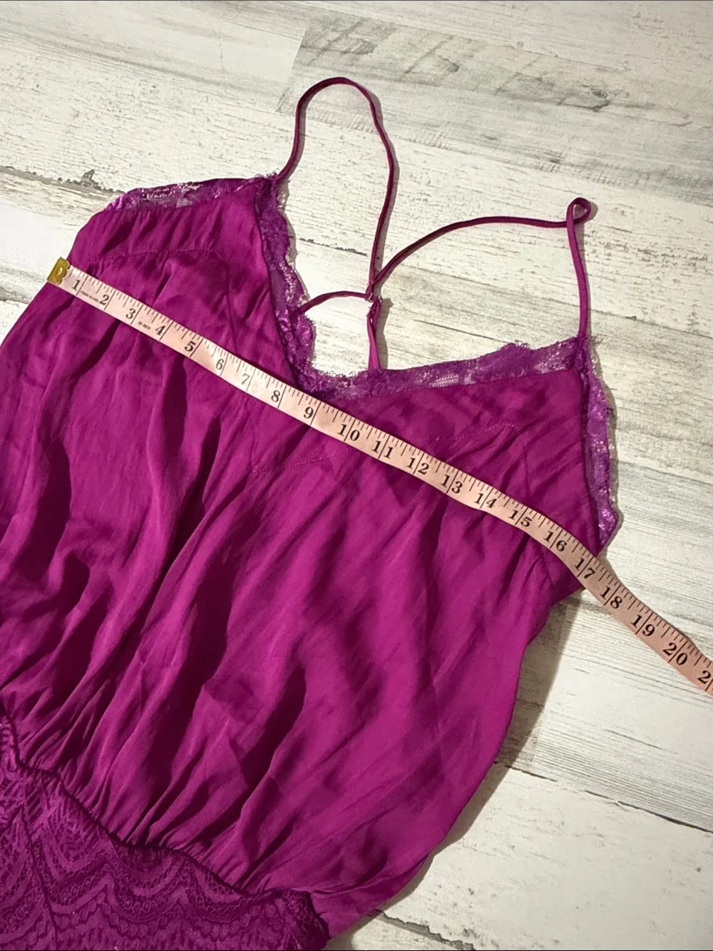 Free People Magenta Lace-Trim Satin-Look Bodysuit Size M